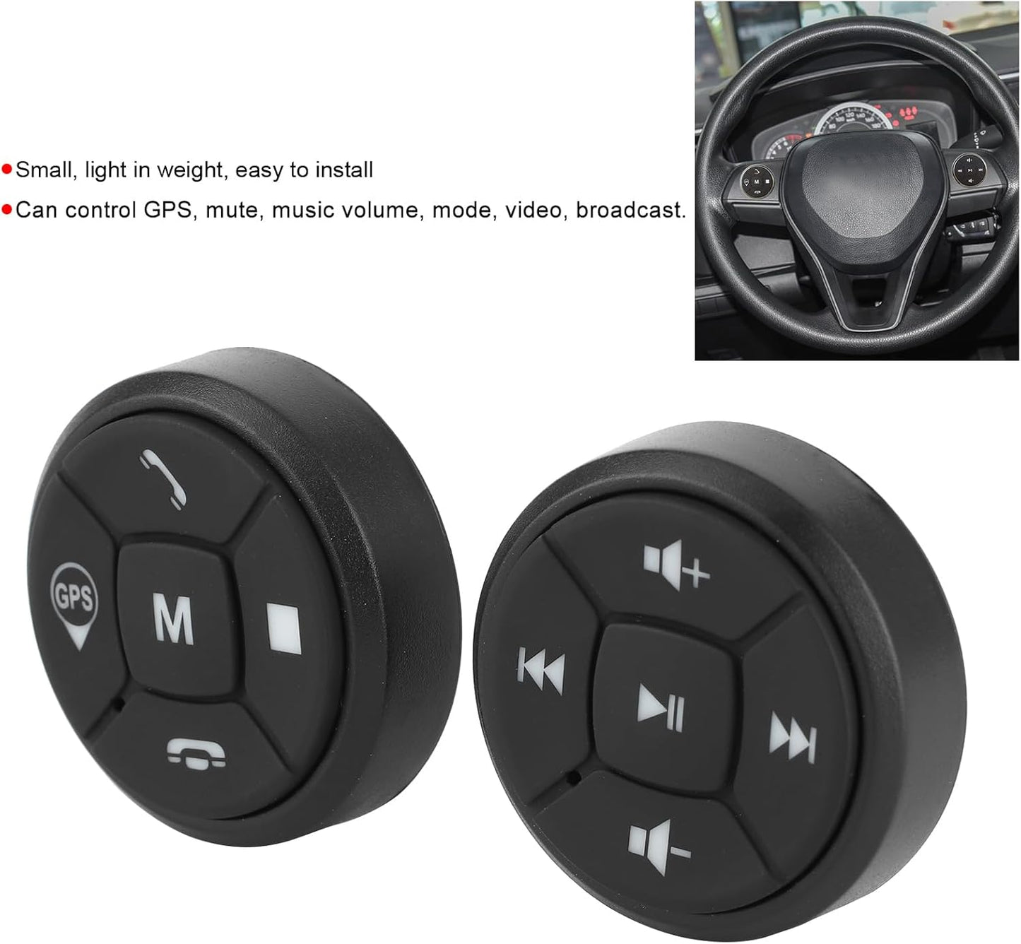 Locadence Wirelessly BT Media Remote Button, Steering Wheel Control Buttons Kit, Car Steering Wheel Button Media Remote