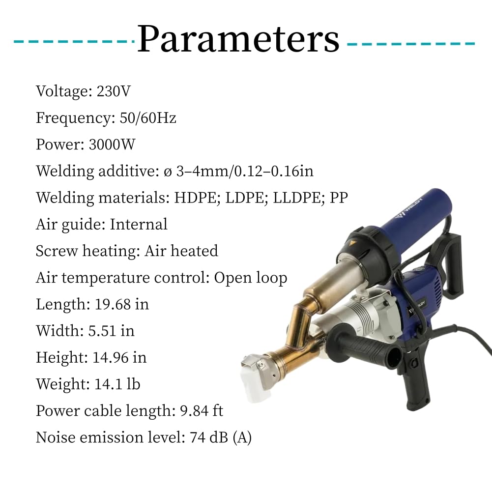 220V EX2 EX3 WELDY 3400W Handheld Plastic Extrusion Welding Machine kit Hot Air Plastic Welder Gun Vinyl Weld Extruder Welder Machine (EX2 extruder)