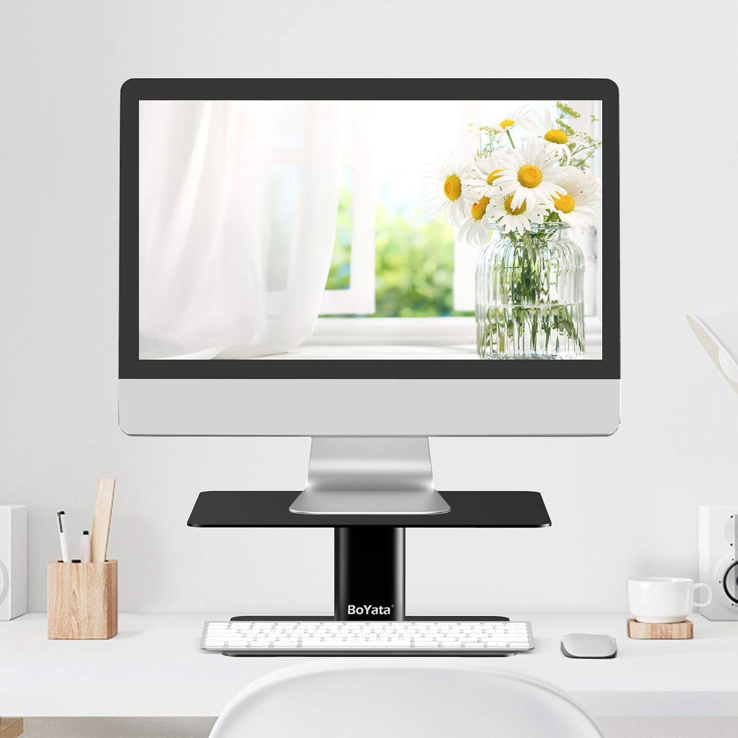 BoYata Monitor Stand, Adjustable Monitor Riser Metal Computer Stand Compatible with TV, PC, Laptop, Computer, iMac