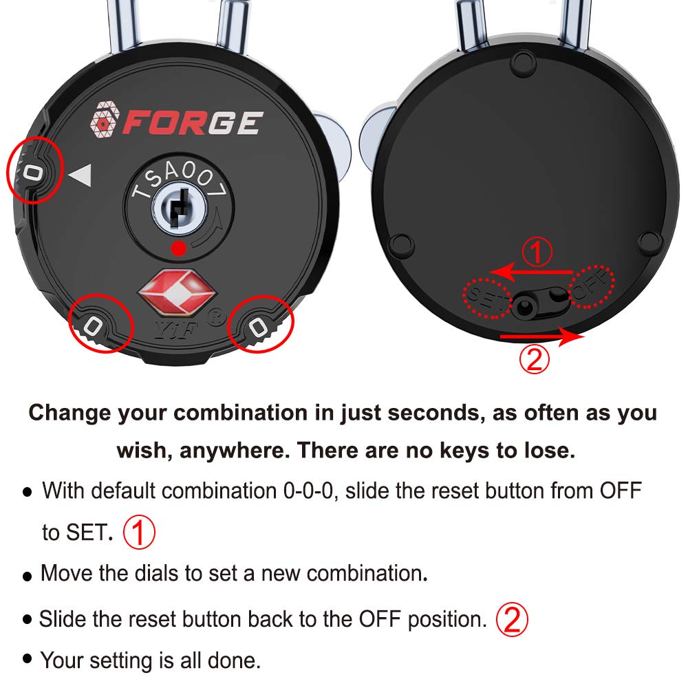 Forge Quality TSA Approved Luggage Locks for Travel Accessories, Suitcase, Pelican case, Ammo Boxes, Set Your own Combination, Zinc Alloy Body-Cable Black 2 Locks