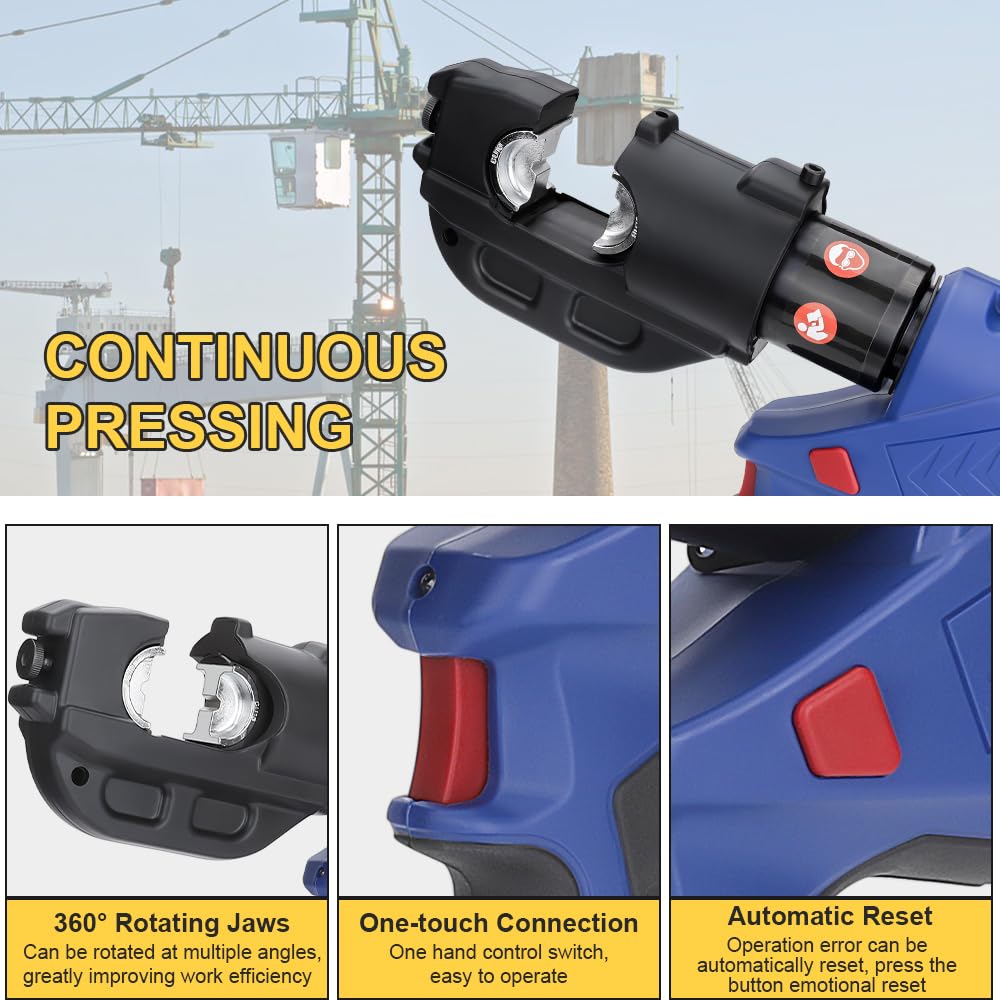 aienvh Electric Hydraulic Cable Crimping Tool 12 Ton, with Digital Display, Suitable for Wires and Copper/Aluminum Terminals, Includes 11 Sets of Dies and 2 Rechargeable 5.0A Batteries