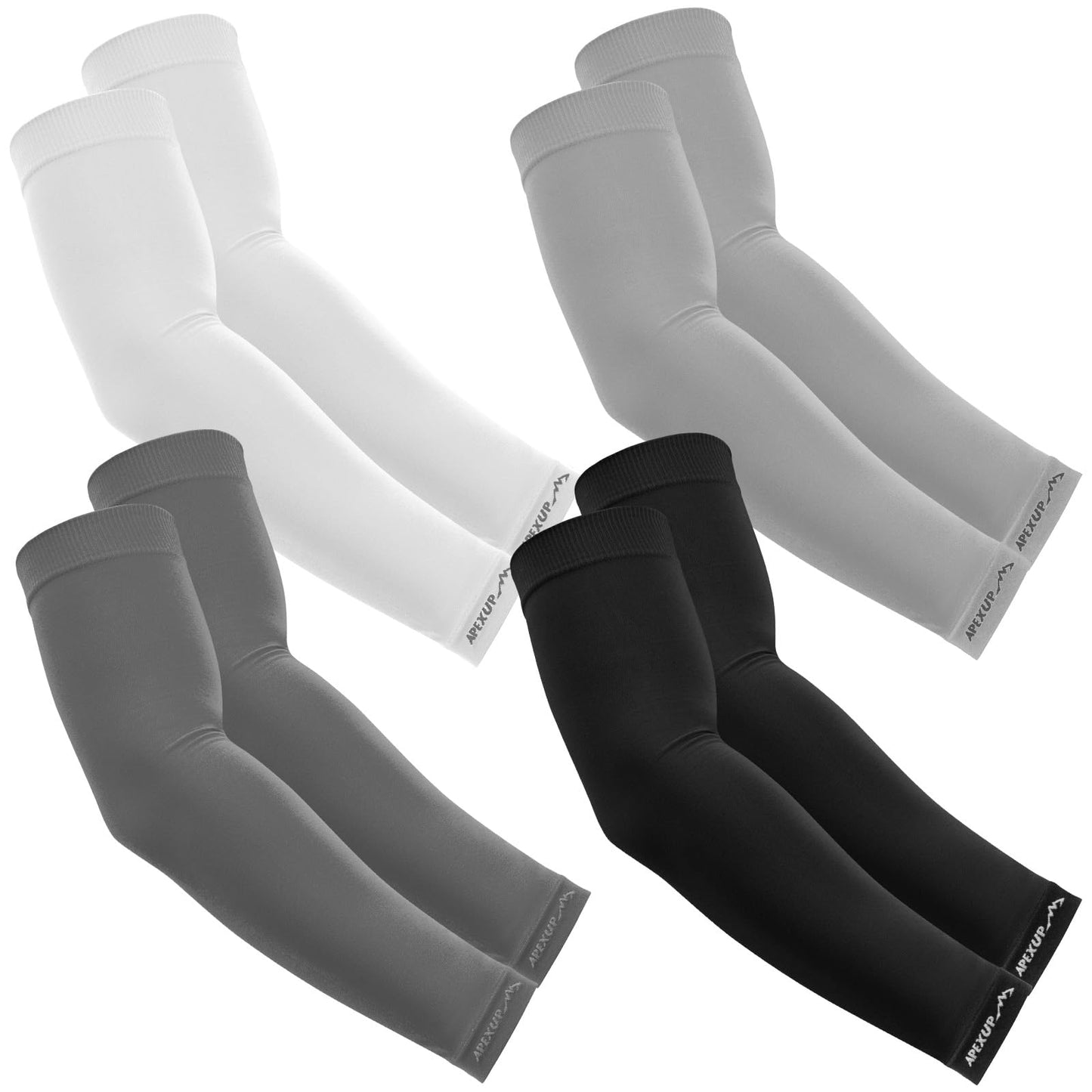 APEXUP Cooling Arm Sleeves for Men Women, UV Sun Protection UPF 50, Sports Compression Arm Sleeves for Outdoor (4PK, Black/White/Gray/Dark Gray)