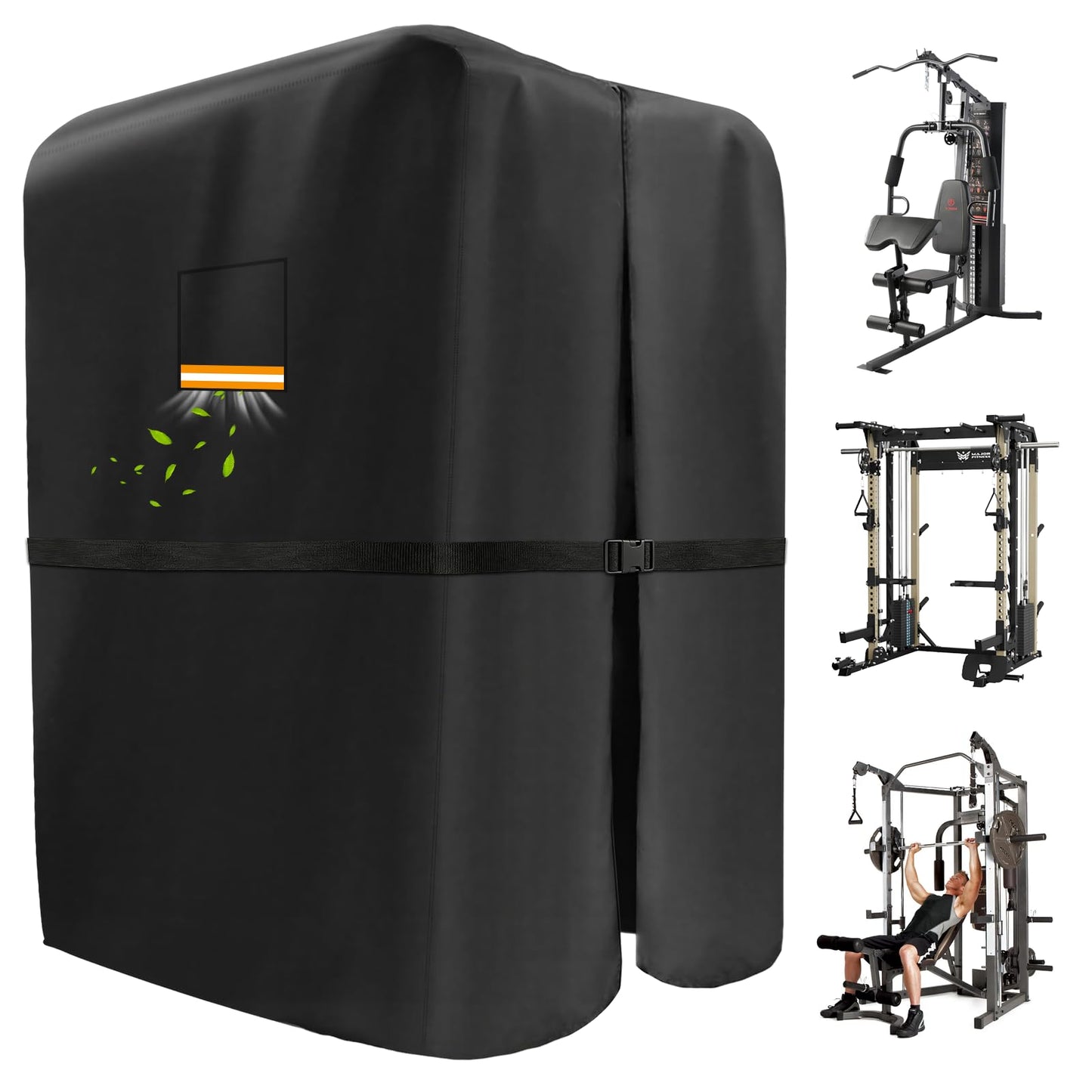 Hicover 600D Gym Rack Cover with Waterproof Zipper, Protective Cover for Squat Rack/Weight Lifting Rack/Home Gym Workout Equipment-Indoor or Outdoor With Air Vent & Reflective strip - 47"L×69"W×84"H