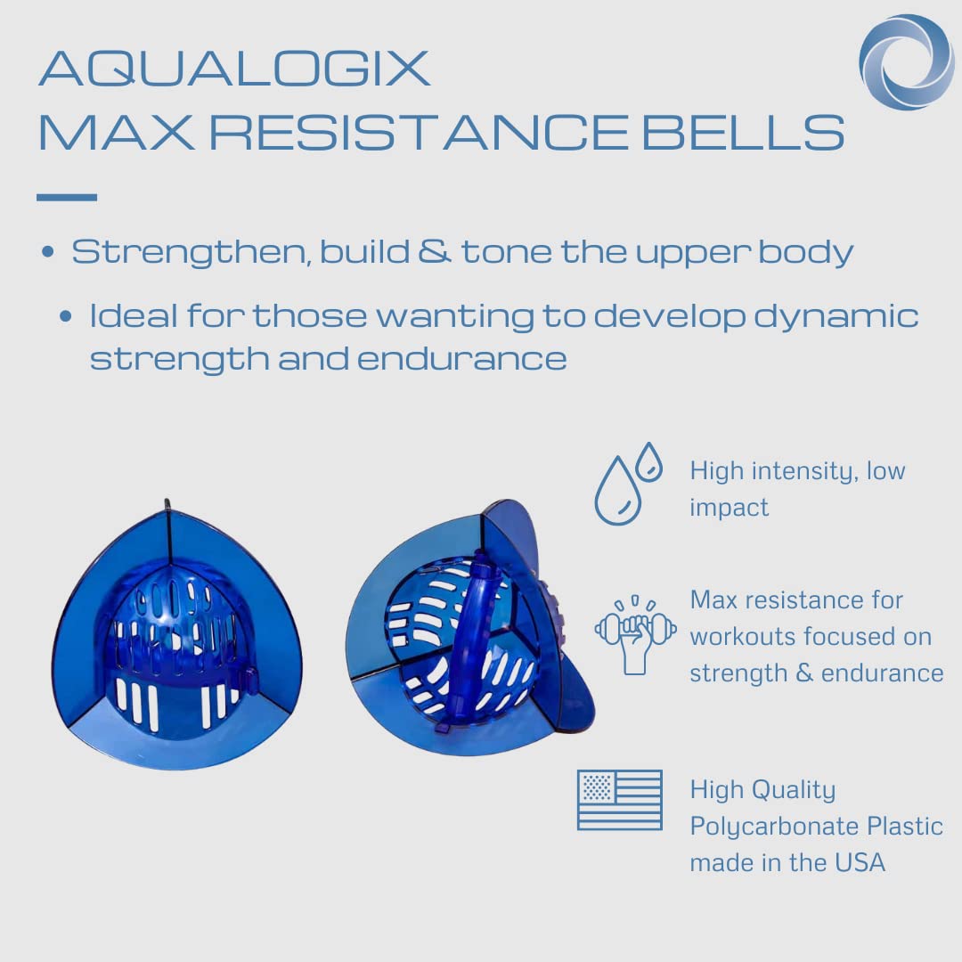 AquaLogix High Resistance Aquatic Bell Set - Blue | Aquatic Dumbbells | Quick Start Guide | Water Weights | Strength & Muscle Building | Pool Exercise Equipment | Pair (HRPCBELL)