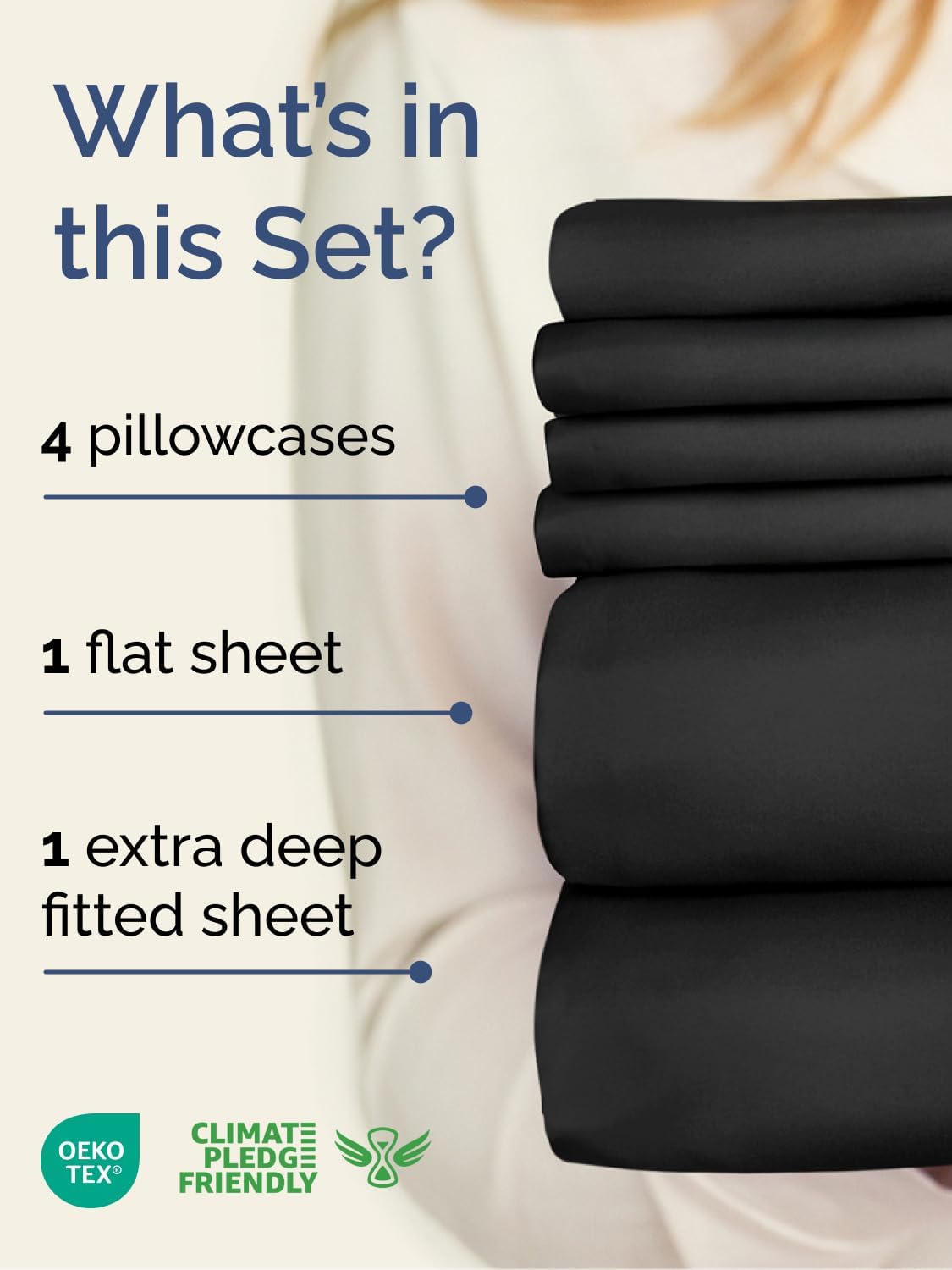Skiennix Extra Deep King Sheet Set | 6-Piece Breathable Cooling Bedding - Luxurious, Soft, Wrinkle-Free - Black