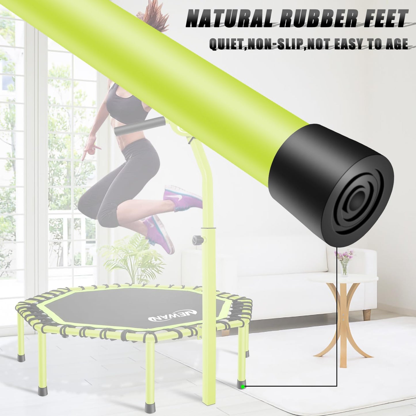 Newan 48" Fitness Trampoline with Adjustable Handle Bar, Silent Trampoline Bungee Rebounder Jumping Cardio Trainer Workout for Adults - Max Limit 330 lbs Green