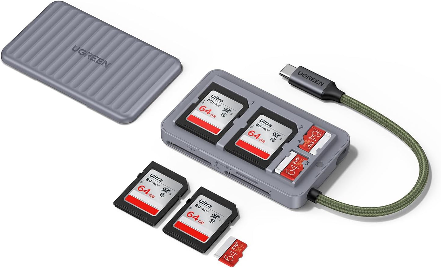 UGREEN 4 16 15, USB C SD Card Reader with SD Card Holder, High-Speed Memory Card Reader Adapter with Card Storage Case