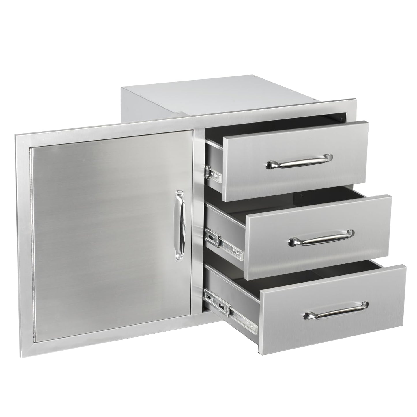 SGOLAN Outdoor Kitchen Door Drawer Combo Cabinet 38.1W x 22.6H x 20.8D BBQ Access Door&Triple Drawers Combo, Stainless Steel Handles for Outdoor Kitchen Island