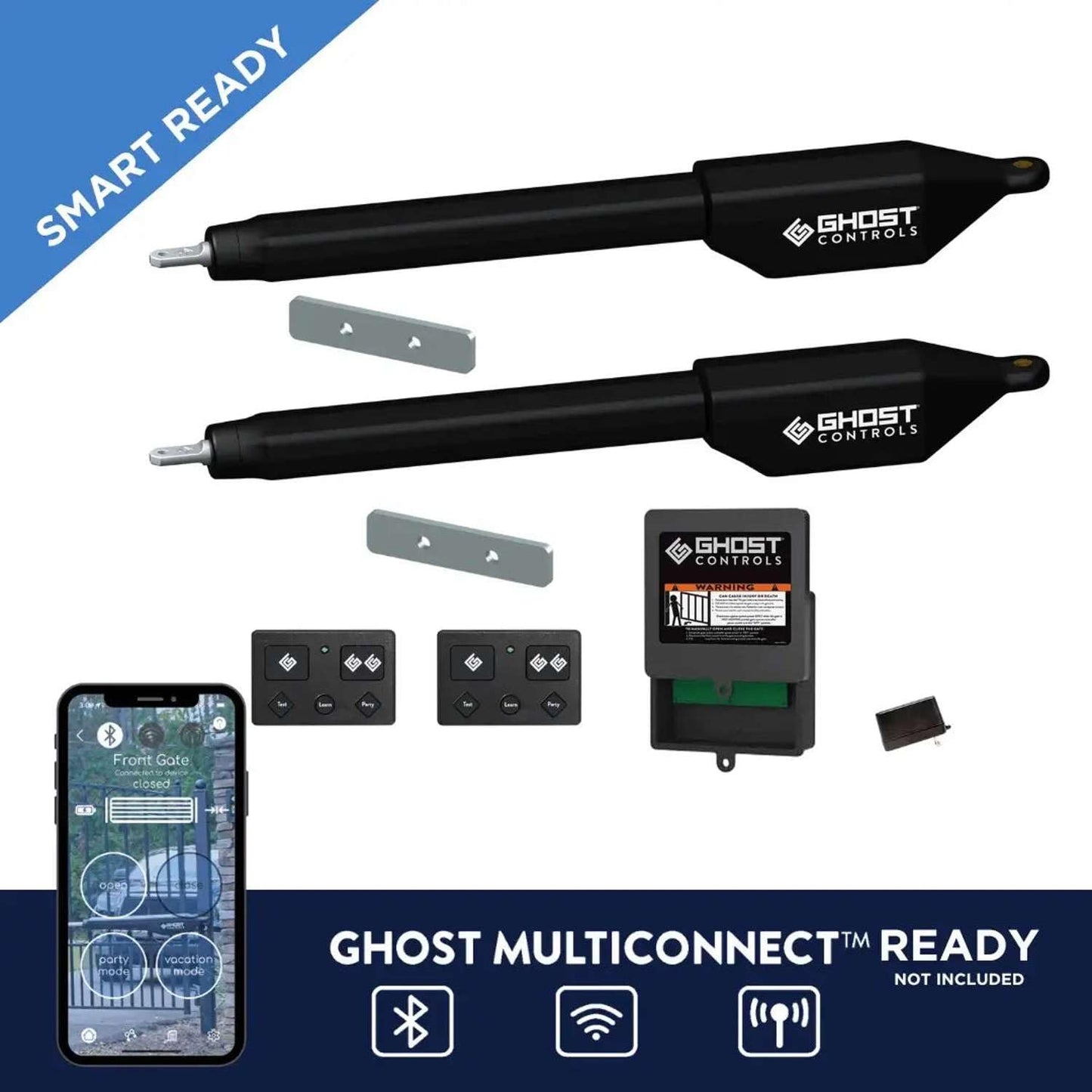 Ghost Controls Manor Series Dual Solar Automatic Gate Opener Smart Bundle with 30w Solar Panel and MultiConnect