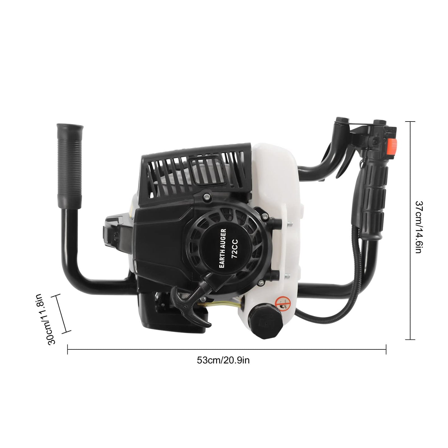 Auger Post Hole Digger, 72CC 2-Stroke 3000W Gas Powered Earth Post Hole Digger Fence Earth Auger Single Cylinder Air-Cooled Post Hole Digger with 3 Auger Drill Bits 6" 10" 12" for Farm Garden Plant