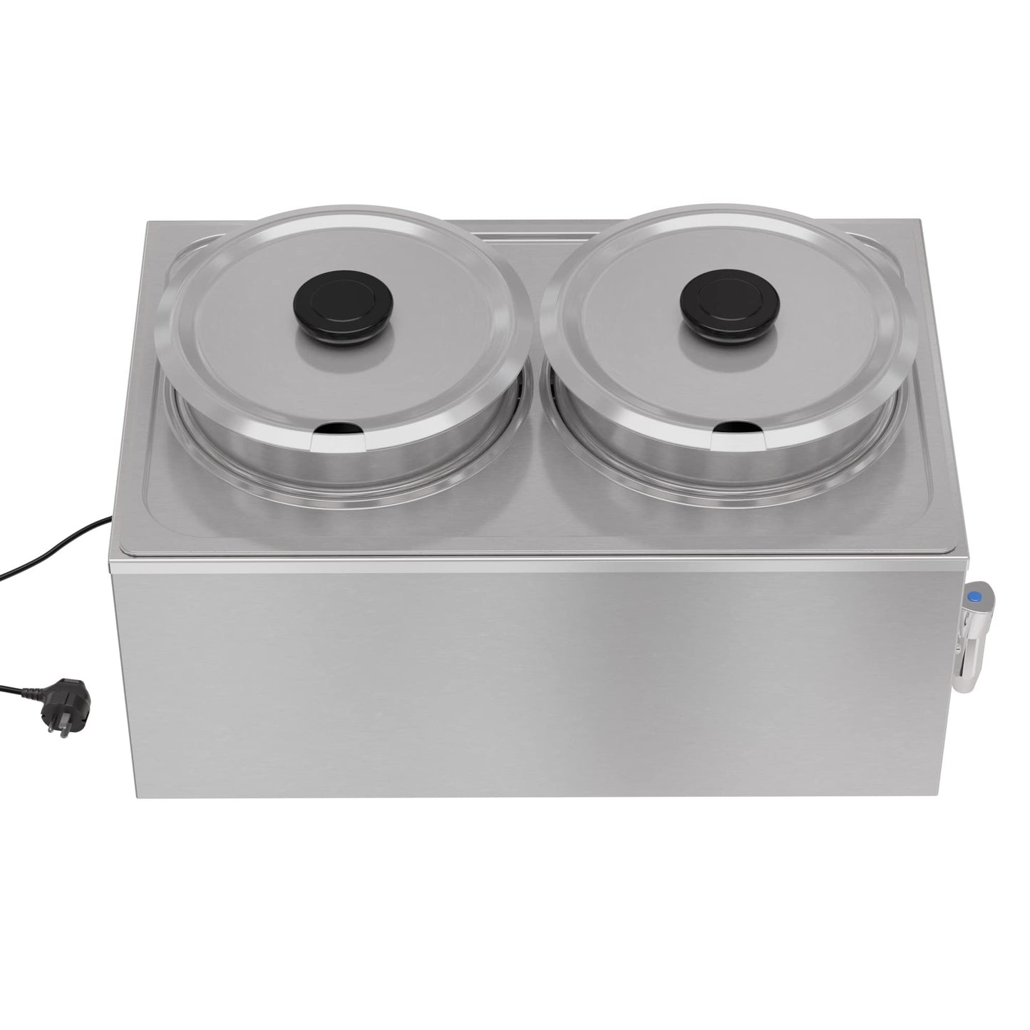 KoolMore Commercial Bain Marie Countertop Food Warmer, Soup Station, and Buffet Table Server with Two Serving Pots and Tap, Stainless-Steel Steamer with Auto Shut Off (CFW-4T), Silver