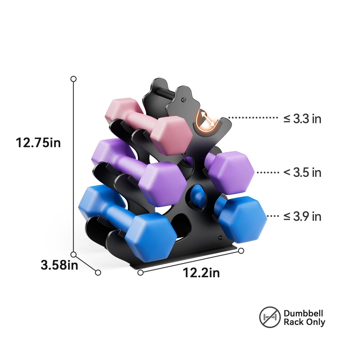 3 Tier Dumbbell Rack, Weight Rack For Home Gym, Dumbbell Stand for Free Weights