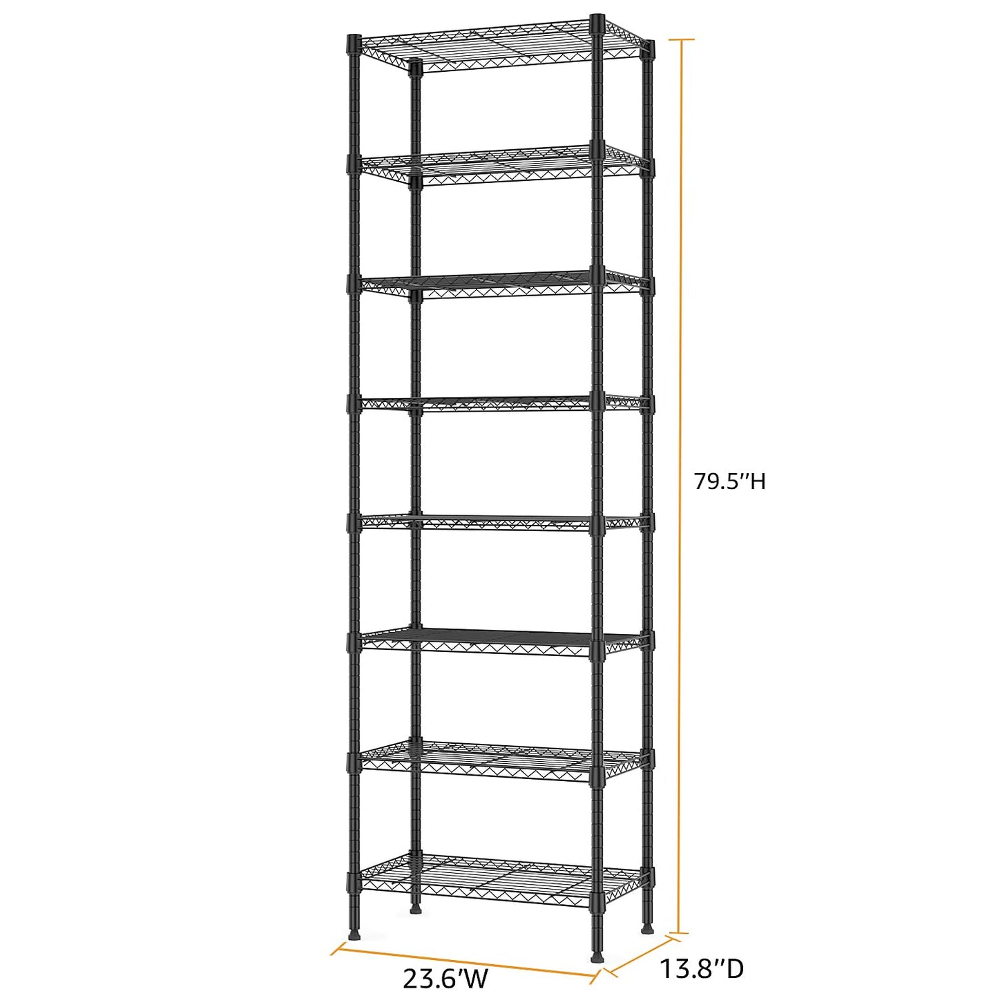 M MZG 8 Tier 2000 lbs Storage Rack Metal Wire Shelving Unit, Storage Standing Shelf Organizer for Laundry Bathroom Kitchen Pantry Closet Garage Basement Utility Room, Black 13.8" D x 23.6" W x 79.5" H
