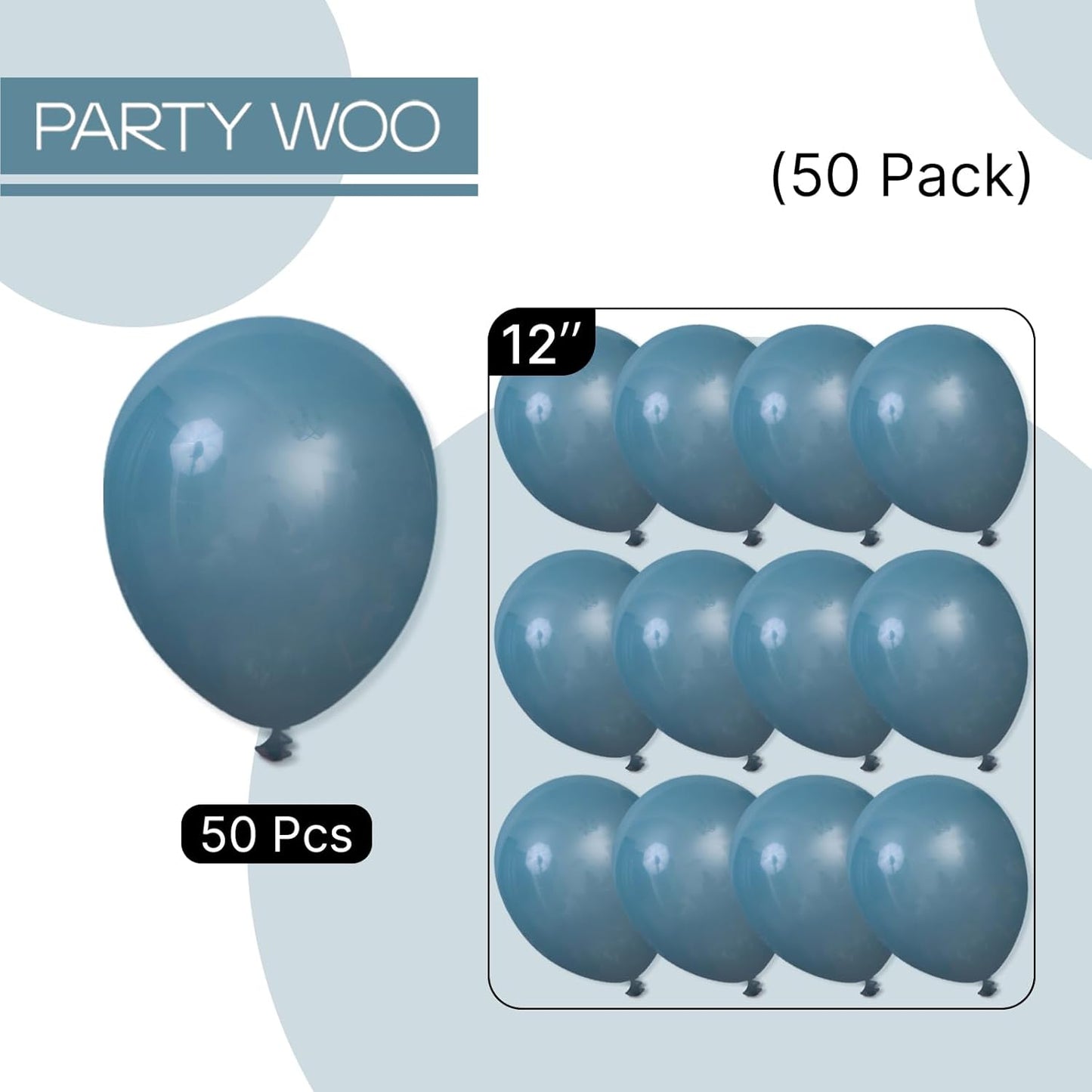 PartyWoo Slate Blue Balloons - 50pcs 12 Inch Navy & Dusty Blue for Weddings, Baby Showers & Birthdays
