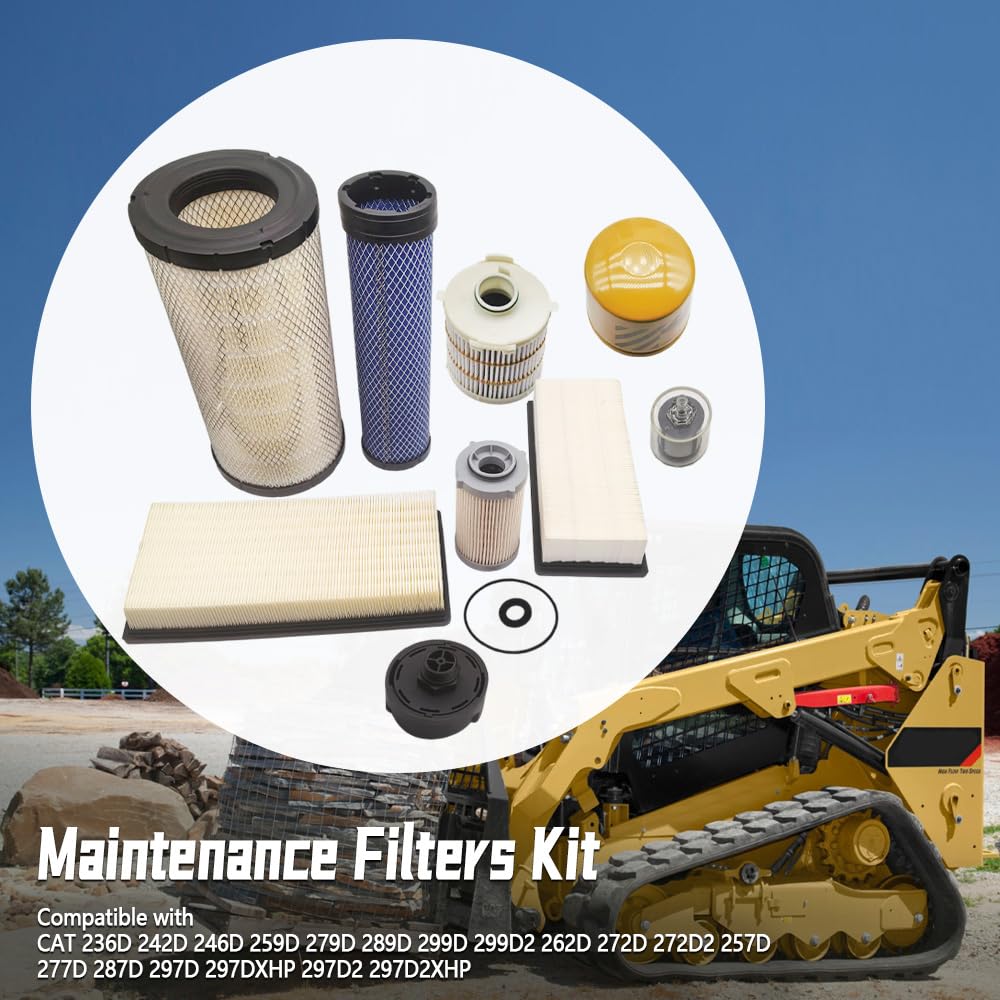 1000 Hours Maintenance Filter Kit, Fit for CAT 236D 242D 246D 259D 279D 289D 299D 299D2 262D 272D 272D2 257D, Complete Oil Change Service Filter Kit