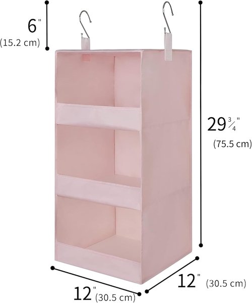 Granny Says 3-Shelf Hanging Closet Organizer - Collapsible Nursery Shelves in Pink | 29.5" H X 12" W X 12" D