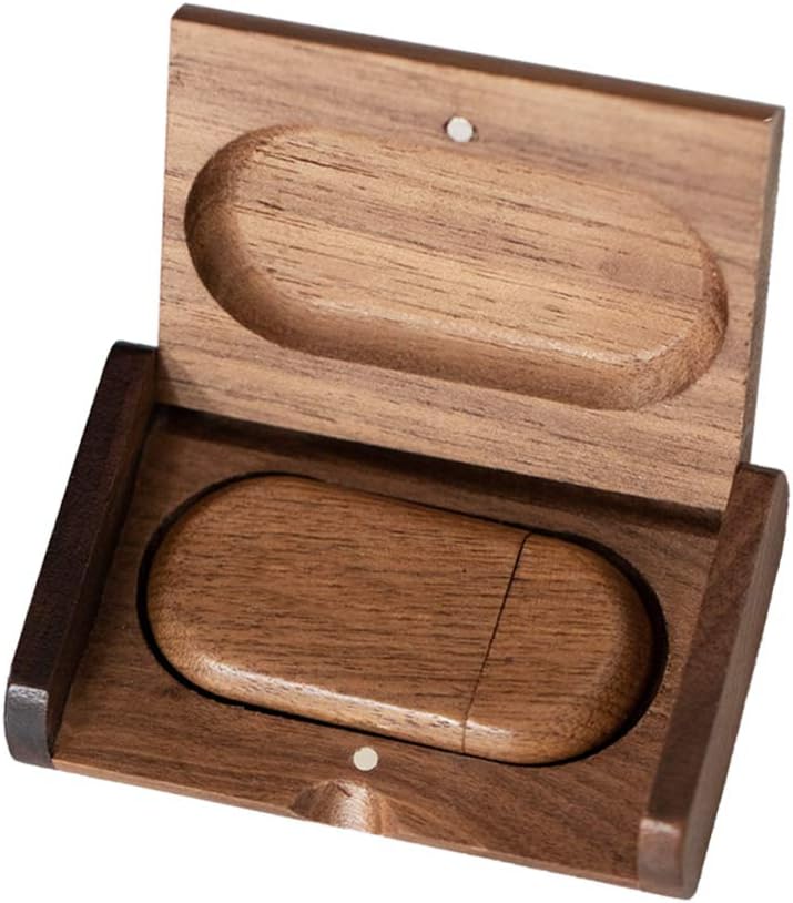 FEWINA 64GB USB3.0 64G 3.0 Oval Wood Flash Drive Box, Wooden USB Drive USB Super-Speed Thumb Drive Jump Drive Ideal