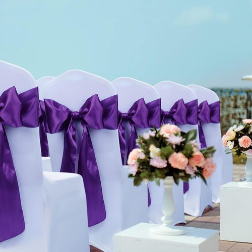 Babenest Satin Chair Sashes - 30 Pcs Upgraded Chair Ribbons & Bows for Weddings & Events | Purple