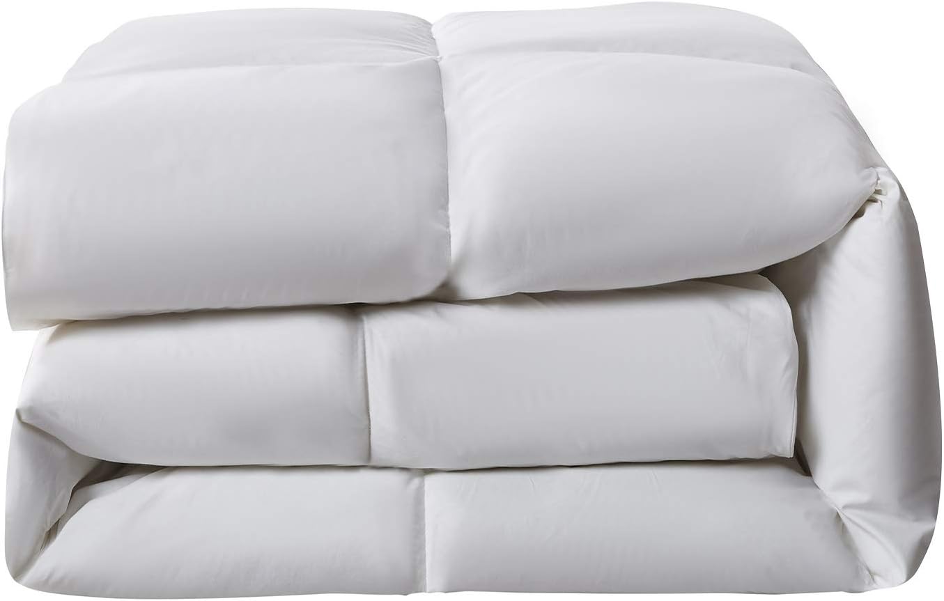 Serta Goose Feather Down Comforter - Luxurious Hypoallergenic Twin Size Duvet Insert | 100% Cotton, Medium Warmth, White 68 x 90 Inch