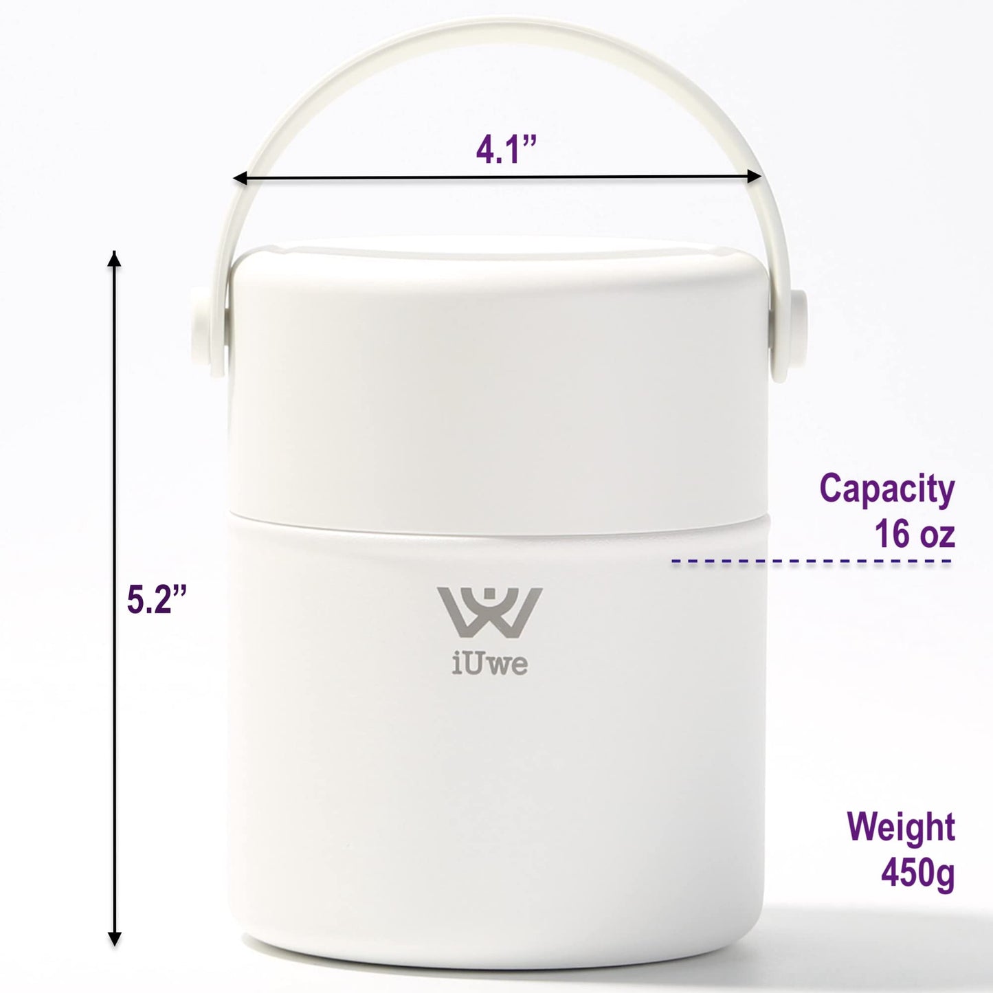 iUwe 16oz Food Thermos for Hot Food Kids Lunch Container with Spoon. 316L Stainless Steel Small Thermal School Lunchbox Leak Proof Travel Soup Thermos Insulated Food Jar for Adult Camping. (White)
