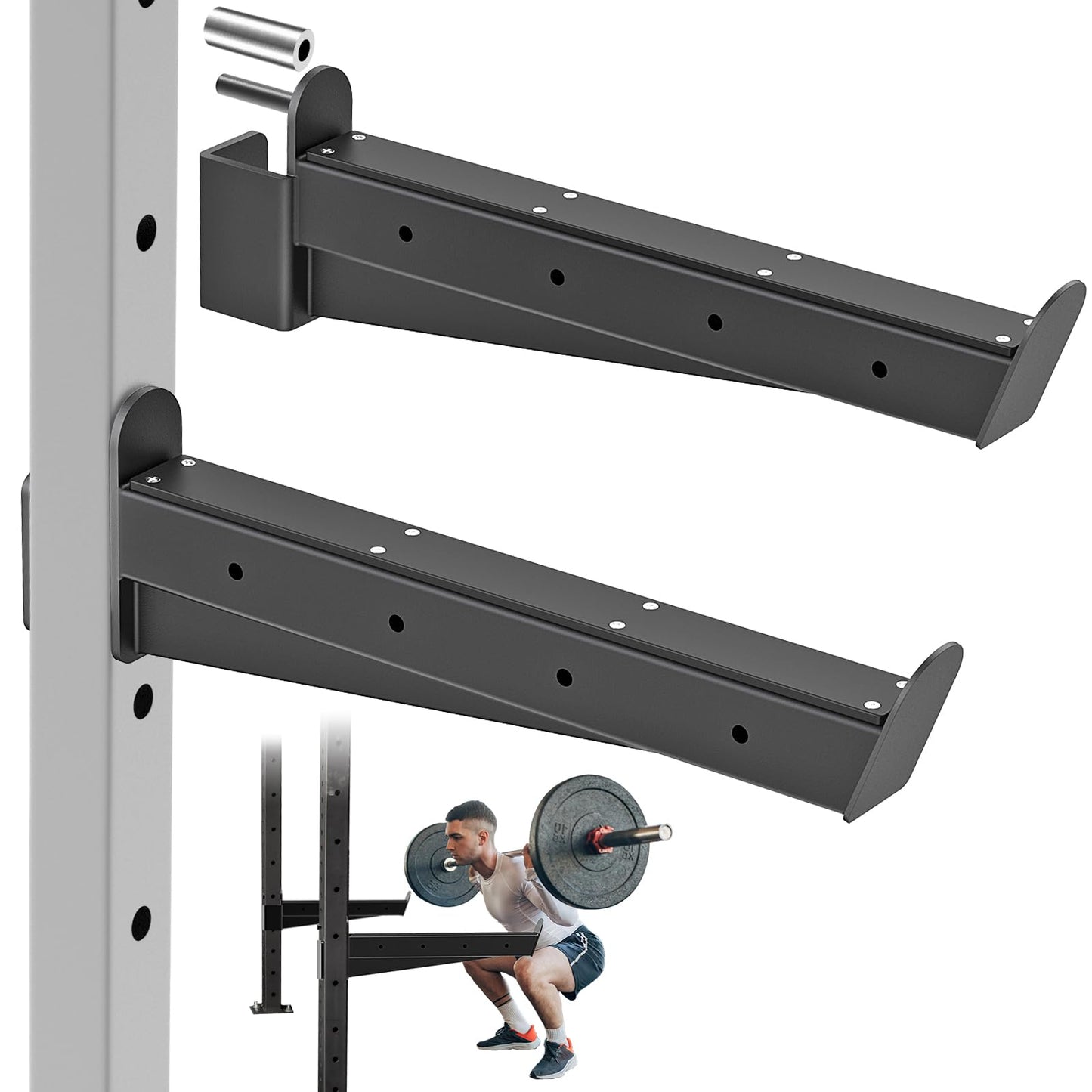 Lifeswell Heavy Duty Safety Spotter Arms for 2" x 2" Power Rack with 5/8" or 1" Holes, Adjustable Barbell Catch with Rubber Pad, 500lbs Capacity, Fits Squat Rack & Power Cage