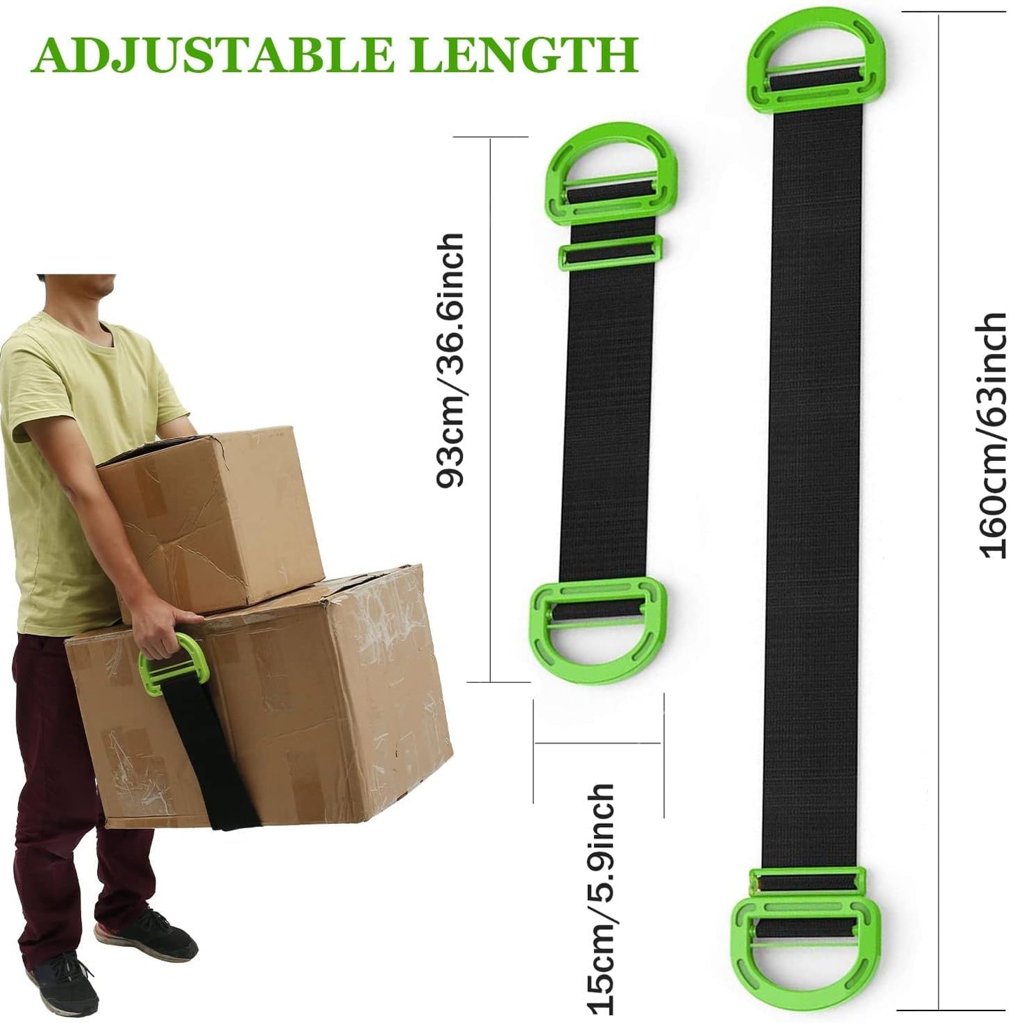 Moving Straps,2 Pack 1-Person Adjustable Handle Moving Lifting Strap for Moving Furniture, Appliances, Objest Up to 600lbs