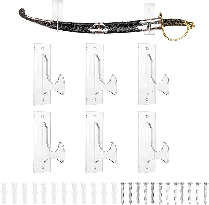 uxcell 6 Pcs Sword Holder Wall Mount Sword Racks Acrylic Wall Sword Display Hanger with Mounting Tools for Knife Martial Arts Sword Placement Display, Clear