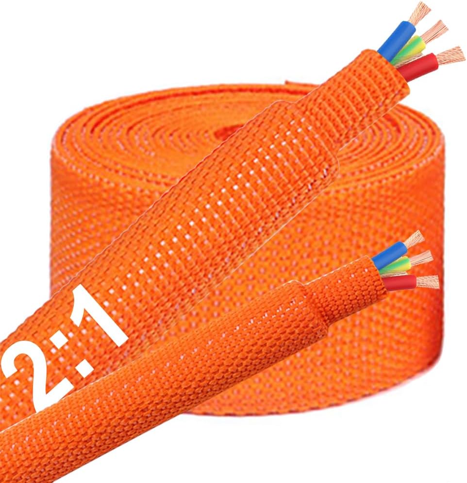 ROCKDIG 4 3 inch 2:1 FT Heat Shrinkable Braided Sleeving Heat Shrink Sleeve Abrasion Protection Flexibility Wiring
