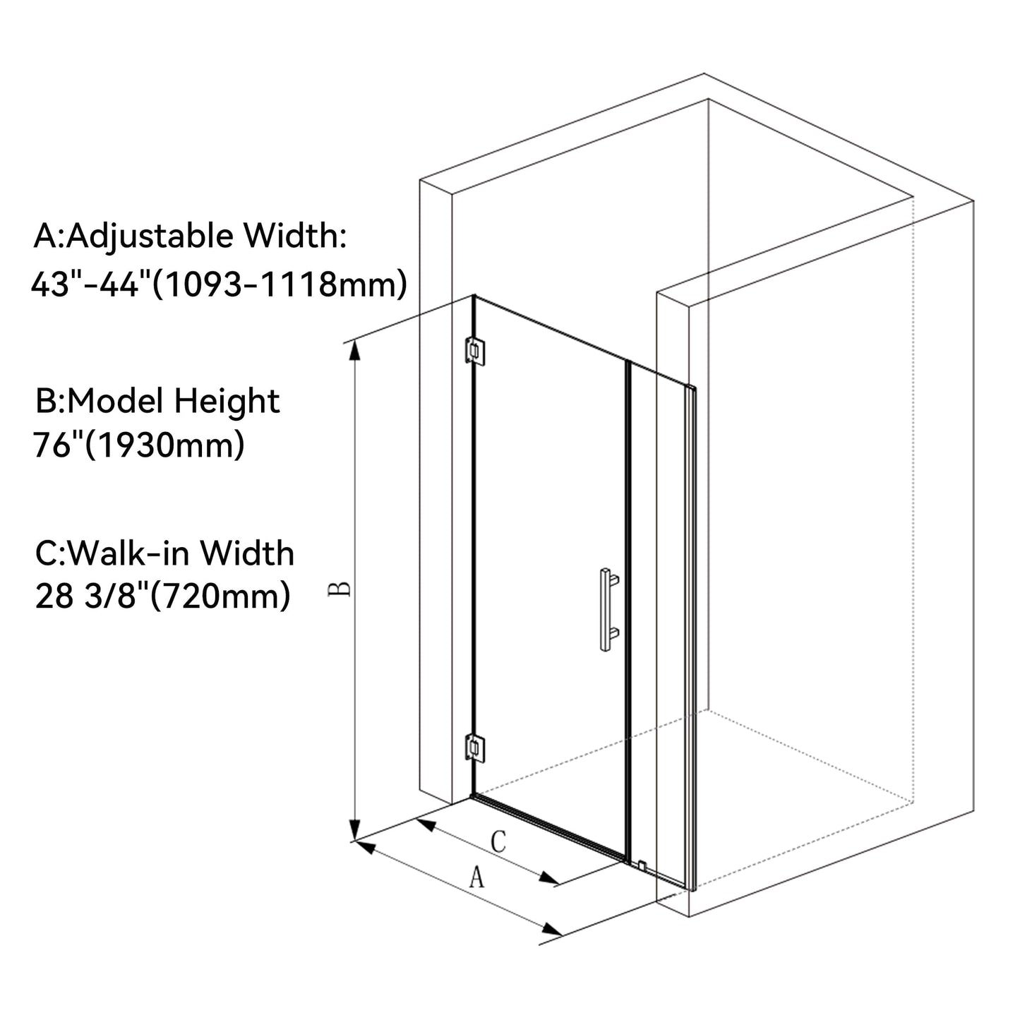 Bathlink 43-44" W x 76" H Frameless Pivot Shower Door, Pivot Swing Shower Door with Clear Tempered Glass 5/16"(8mm), Reversible, Brushed Gold Finish, Magnetic Closing