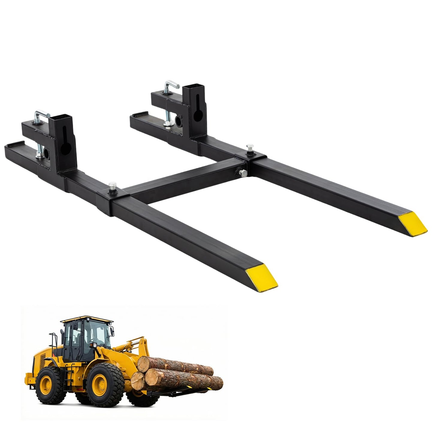 NEWBULIG 60-Inch Pallet Forks Tractor Attachments, 4000LBS Capacity Clamp-On Bucket Pallet Forks with Stabilizer Bar, Heavy-Duty Tractor Forks for Skid Steer Loader, Mini Excavator, Black