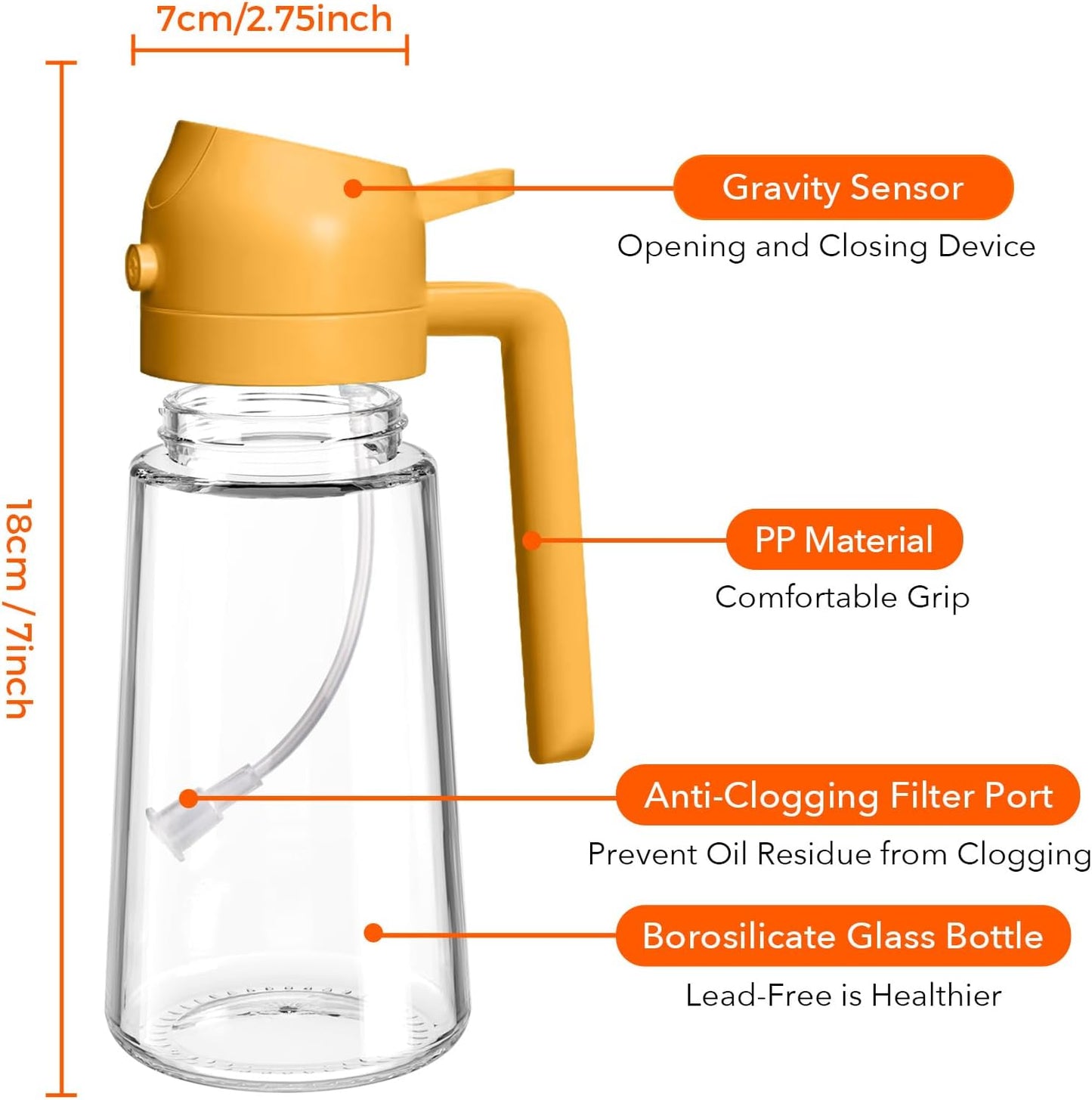 YARRAMATE Glass Olive Oil Sprayer - 2-in-1 Food Grade Premium Dispenser | 16oz Capacity (Orange)