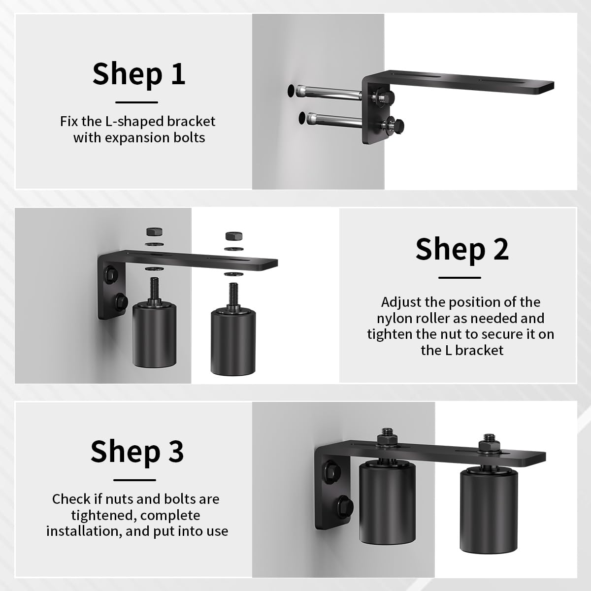 Sdstone 2 Inch Black Heavy Duty Sliding Gate Rollers (2 Pack) with L Rear Post Bracket, Universal Adjustable, Side Mount, Alloy Steel & Plastic, Suitable for Sliding Gates & Rolling Doors