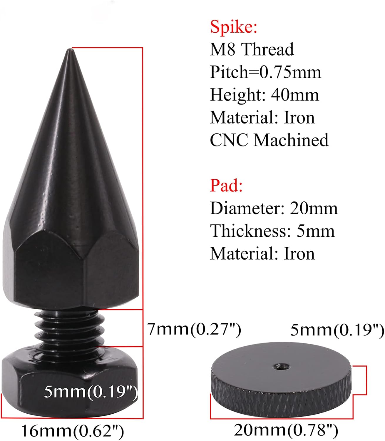 Flushbay 4 Pack M8 (M8) Speaker Spikes Floor Protectors Adjustable Speaker Isolation Spikes Black for Subwoofer CD DVD