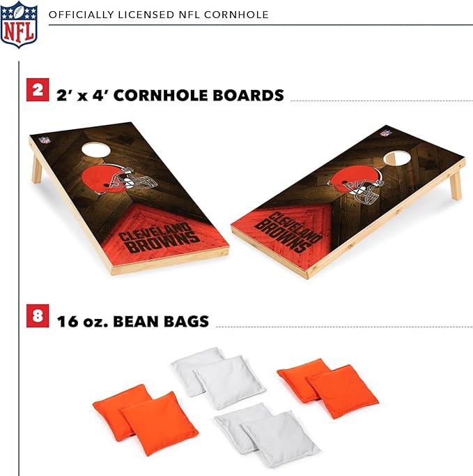 NFL Football 2' x 4' Regulation Size Solid Wood Cornhole Set with Direct Print HD Team Graphics Great Gift for Any Football Fan! Bean Bag Toss Family Outdoor Game