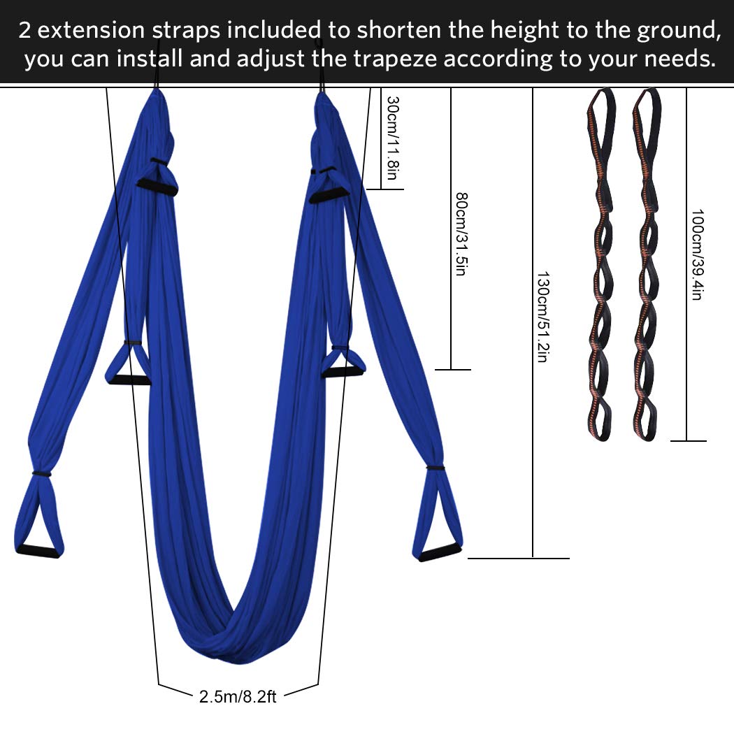 SISROL Aerial Yoga Swing Set with 2 Extension Straps - Anti-Gravity Aerial Yoga Hammock Sling for Inversion Exercises, Indoor Outdoor Home Gym Fitness Equipment
