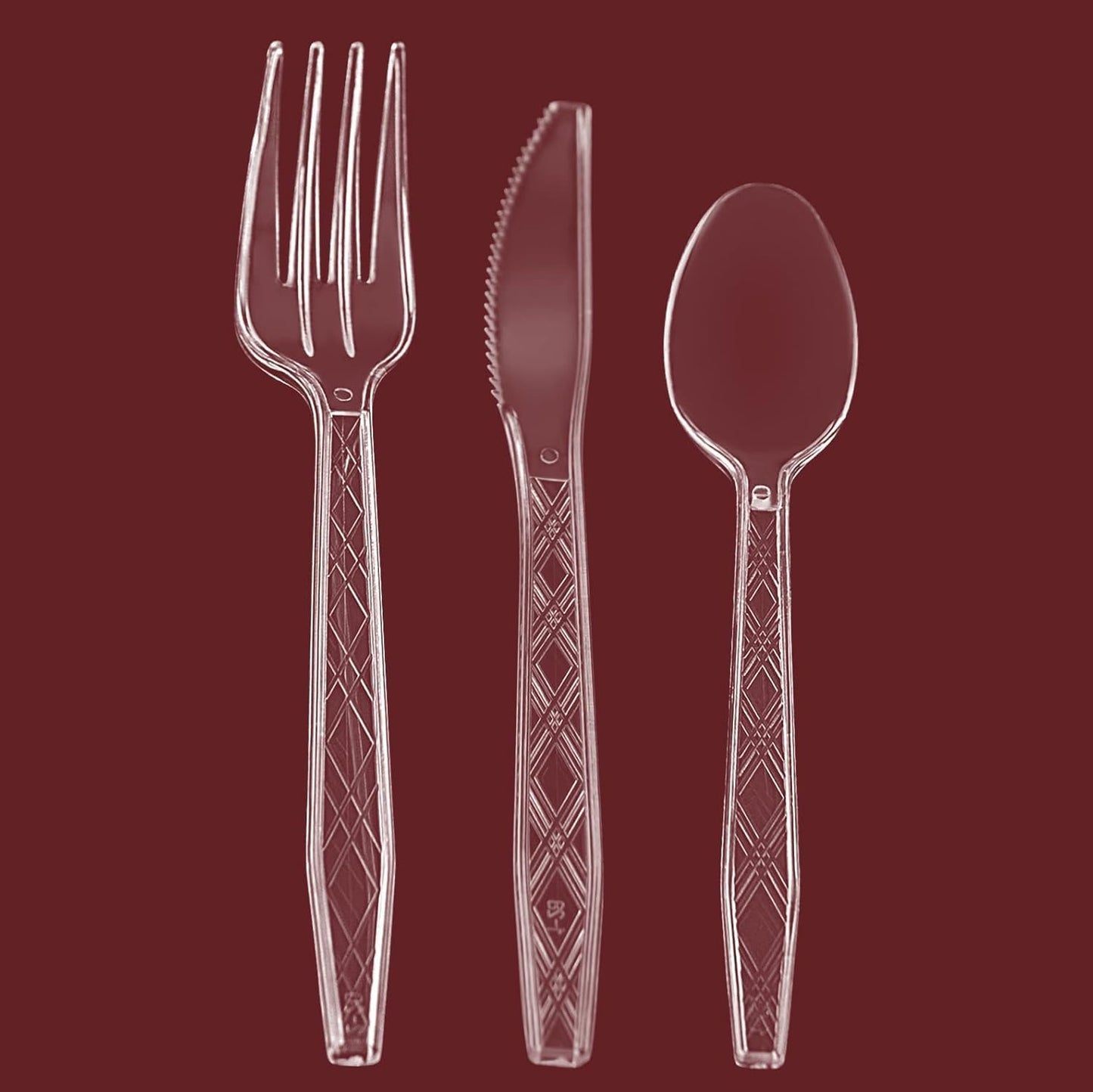 PARTY BARGAINS Argyle Settings Clear Plastic Cutlery Set 720‑Piece – 360 Forks, 240 Spoons, 120 Knives – Heavy‑Duty Disposable Utensils for Parties, Weddings, Buffets, BBQs & Catering – BPA Free