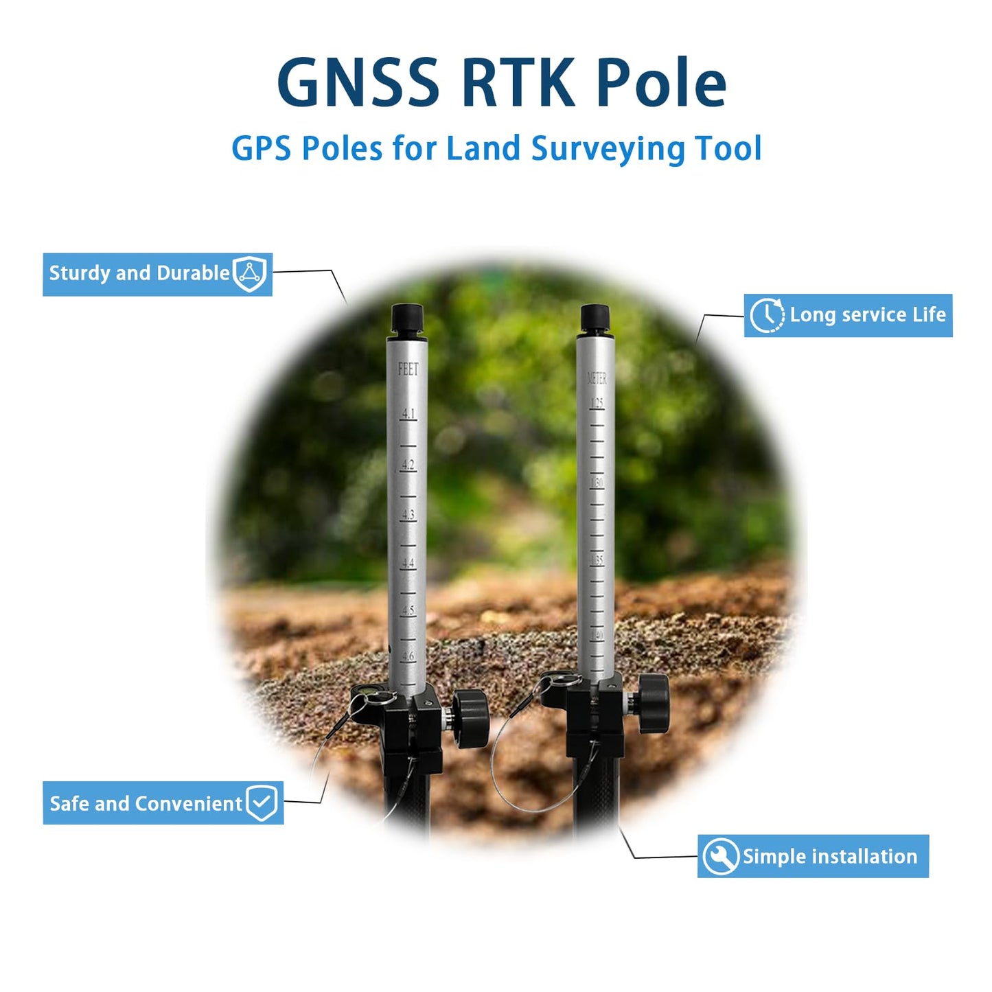 2.2M/7.22FT Carbon Fiber and Aluminum GPS Pole with Carry Bag, Telescopic Range Pole of Level Bubble, Rover Rod RTK GNSS Surveying Tool, Portable Prism for Surveying & Engineering, Meter and Feet, Universal Standard
