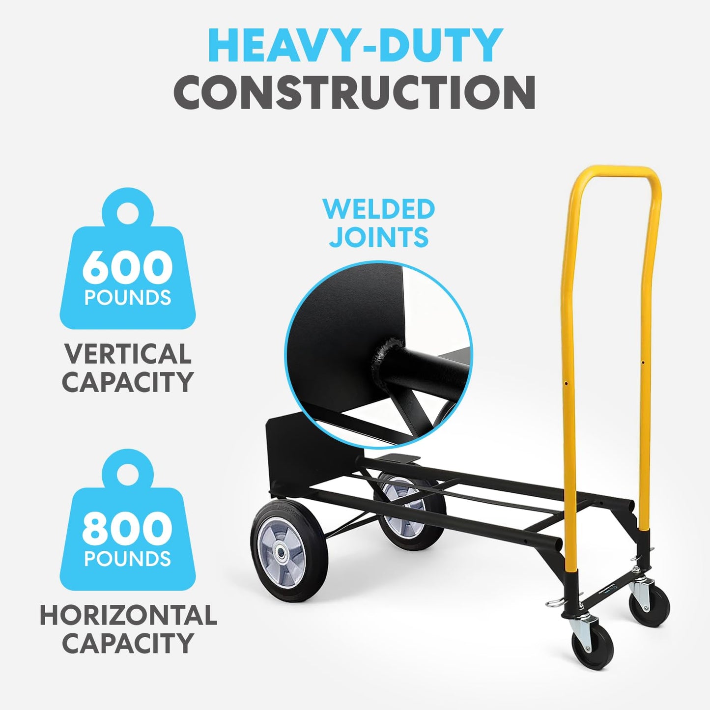 Simpli-Magic 2 in 1 Convertible Hand Truck and Dolly, 800LBS – Heavy-Duty Moving Dolly Cart with 10" Flat Free Rubber Wheels & Handle