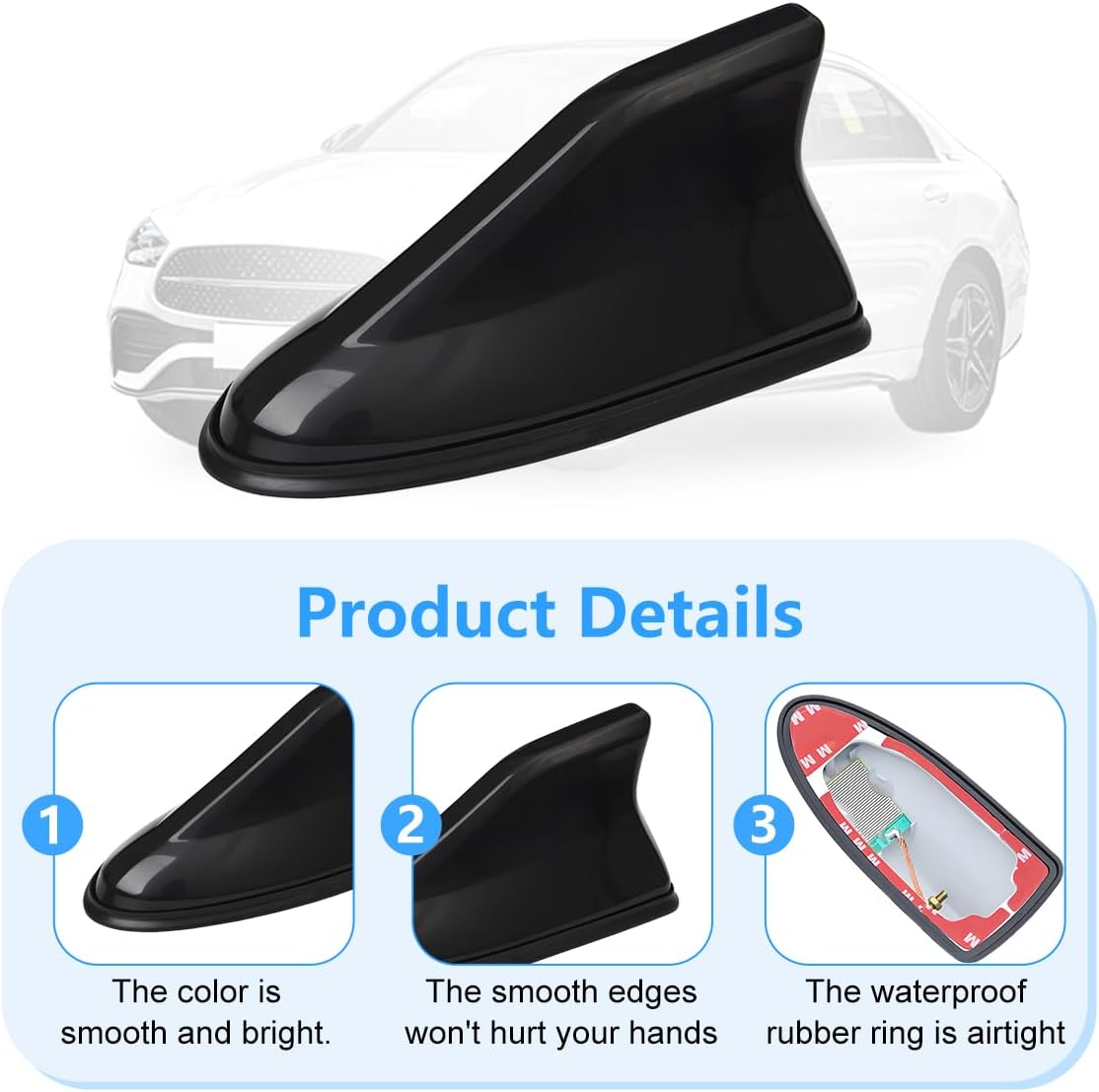 SWPHRT Car Shark Fin Antenna Cover, Vehicle Top Roof Aerials AM FM Radio Signal Base with Adhesive Tape, Automotive