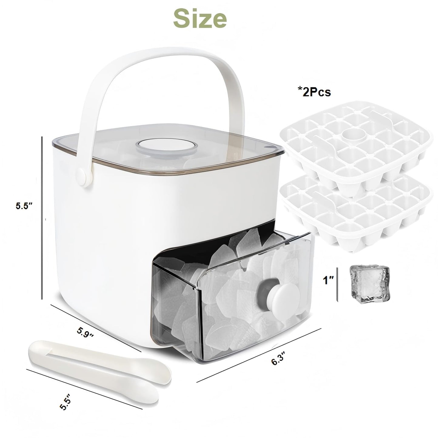 Ice Cube Tray with Lid & Bin Ice Maker Ice Trays for Freezer Ice Container- Reusable Ice Mold for Whiskey, Cocktail, Coffee, Beer Drinks with Ice Trays Ice Tongs (White)