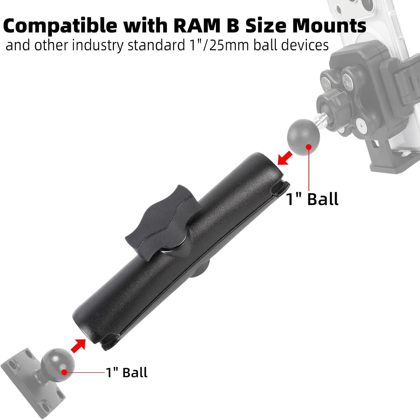FPN 1" 1" (5.91" Aluminum Alloy Double Socket Arm Compatible with RAM Mounts B Size Ball Components, Fits Industry All