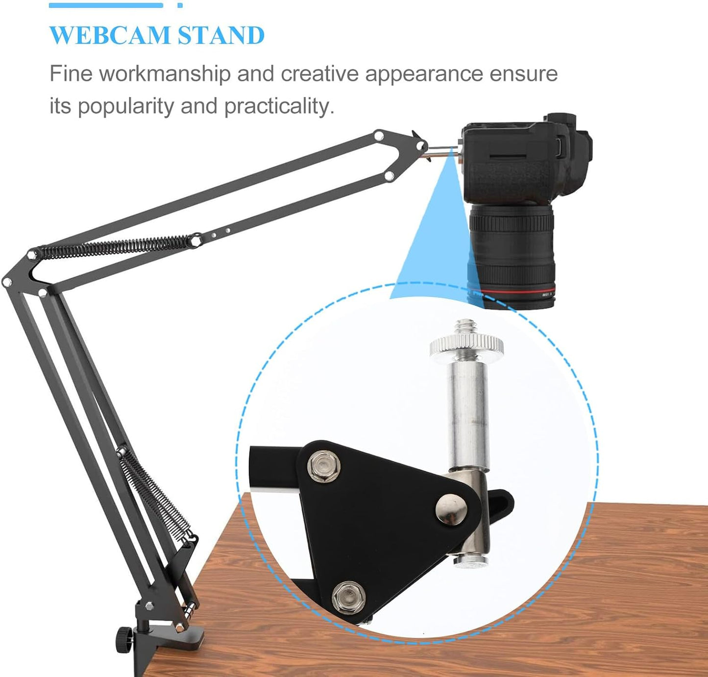 WOFASHPURET 1/4 Inch Metal Webcam Clamp Stand with Screw Interface, Adjustable Desktop Scissor Arm Holder for Live