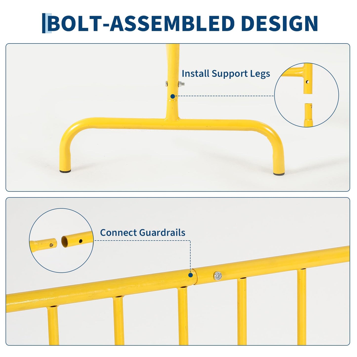 Garvee Interlocking Steel Barricade, 8.5 Ft. Heavy Duty Galvanized Metal Barricade, Interlocking Steel Road Barriers with with Bridge Feet Base, for Crowd Control Event Fencing Indoor/Outdoor, Yellow