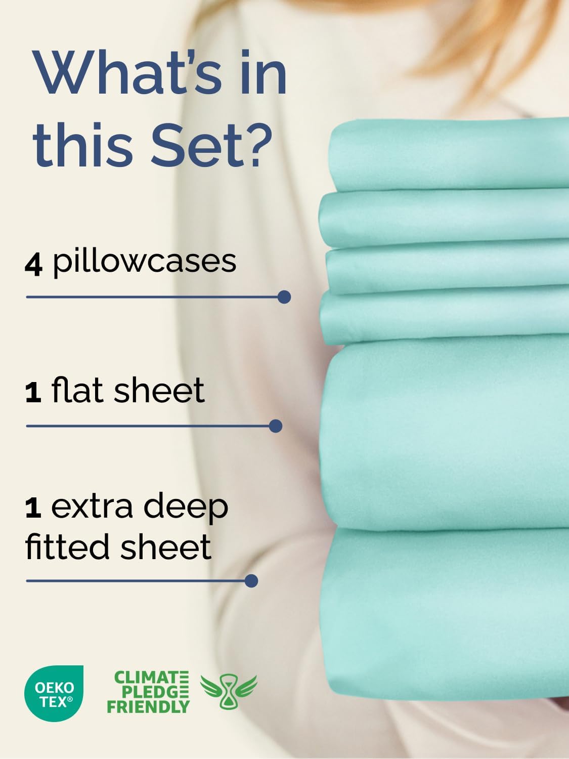Skiennix Extra Deep King Sheet Set | 6-Piece Breathable Cooling Bedding - Soft, Wrinkle-Free Spa Blue