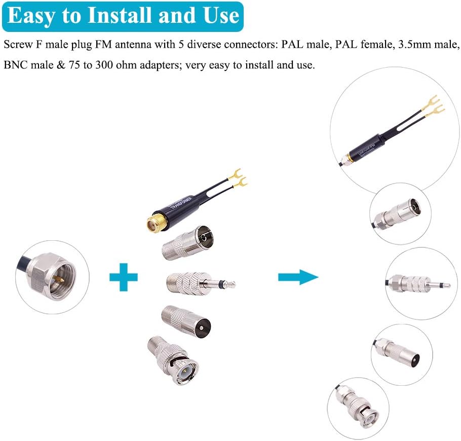 Fancasee 75 3.5mm 75 300 Universal FM Antenna Magnetic Base Ohm Screw F Male Plug with PAL BNC & to Ohm Adapter