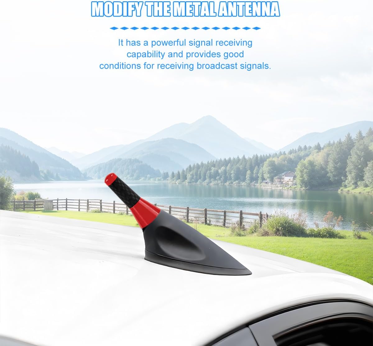 Ywdiml Car Short Antenna, Carbon Fiber Vehicle Radio Reception Antennas Kit with Screws Gaskets,AM/FM Roof Mount