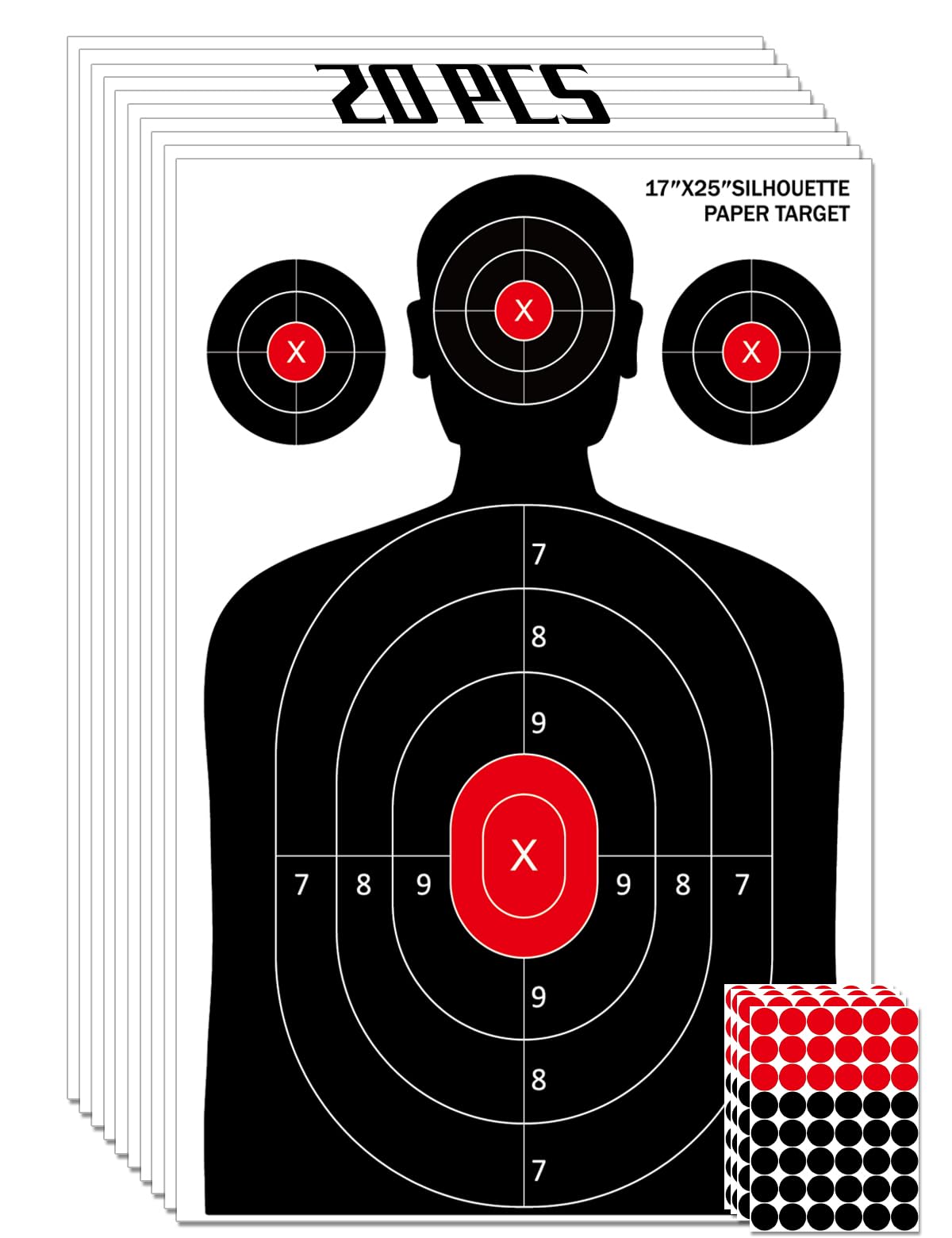 LAKINGO Shooting Targets for Range Practice - 17x25 Inch Silhouette Paper Targets with Stickers, Indoor/Outdoor Use for Pistol, Rifle, Airgun, Pellet Gun, BB Guns