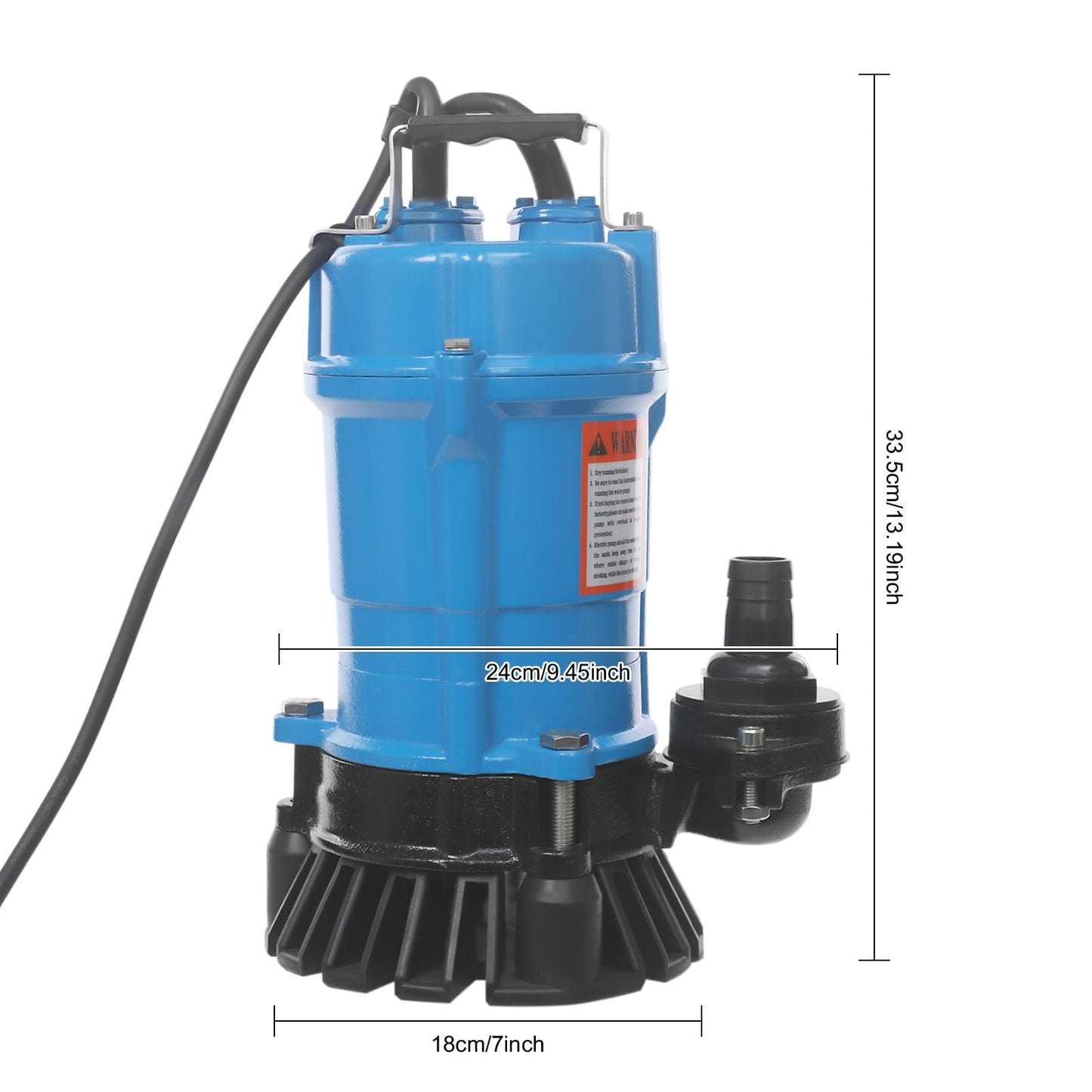 Submersible Trash Pump, 550W, Submersible Sump Sewage Pump, 49.21 ft Max Lift, 4226 Gal/h Q MAX, 3420rpm, for Pools, Garden, Pond, Basement, Flooded Area (Blue, 550W)