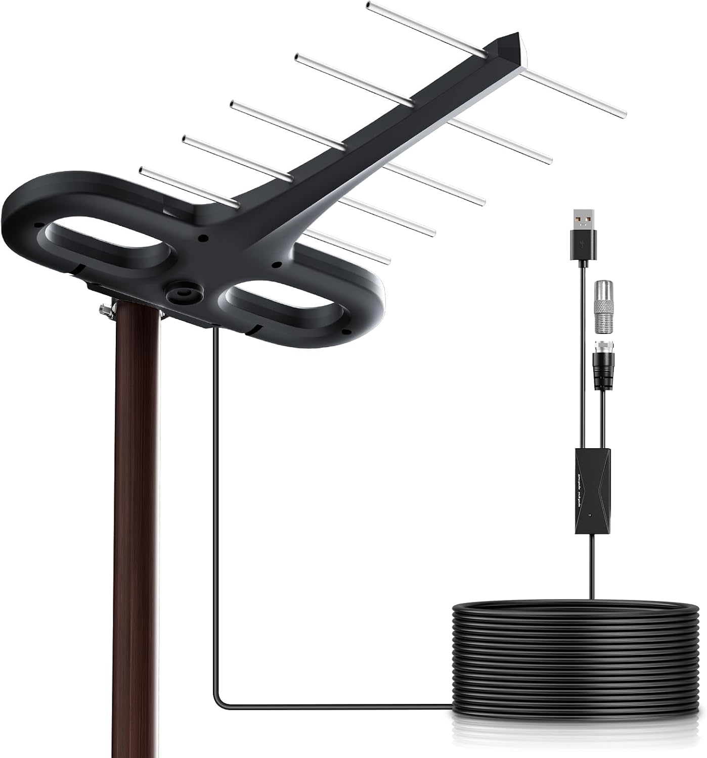 WERCHTAY 360 4K 32ft RG6 Outdoor TV Antenna Omni-Directional Extended Range Reception Enhance VHF&UH Ready HDTV Antenna