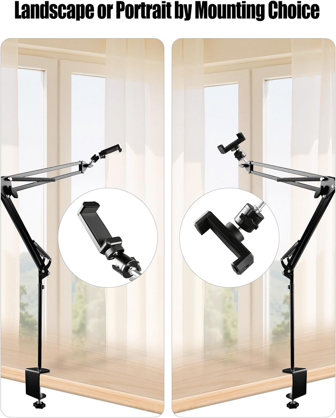 DYVBXS Overhead Phone Mount with Adjustable Arm and Desk Clamp, Camera Desk Mount Fit for DSLR iPhone Webcam Ring